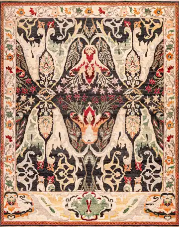 Ковёр Bidjar 18880 — бежевый и чёрный, с медальоном