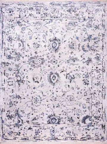 Ковёр Bliss 19086 — белый и голубой, растительный рисунок