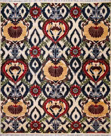 Ковёр Suzani 19581 — белый и красный, геометрический рисунок
