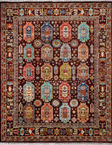 Ковёр Suzani 19583 — коричневый и голубой, геометрический рисунок