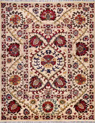 Ковёр Suzani 19585 — кремовый и красный, восточный орнамент