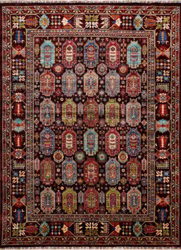 Ковёр Suzani 19589 — чёрный и голубой, геометрический рисунок