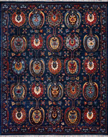 Ковёр Suzani 19602 — синий и оранжевый, геометрический рисунок