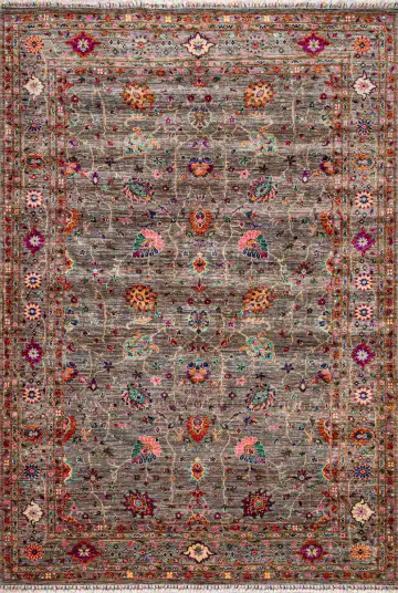 Ковёр Suzani 19610 — серый и красный, растительный рисунок