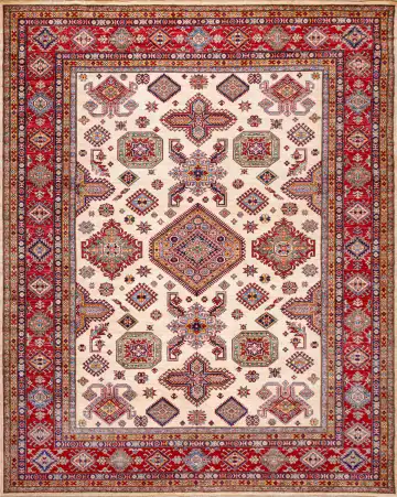 Ковёр Казах 19628 — кремовый и красный, с медальоном