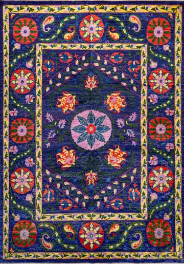 Ковёр Казах 19630 — синий и красный, растительный рисунок
