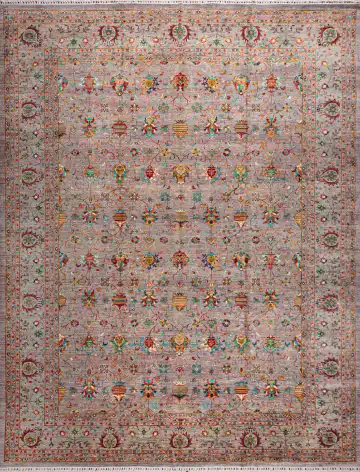 Ковёр Suzani 19637 — серый и красный, растительный рисунок