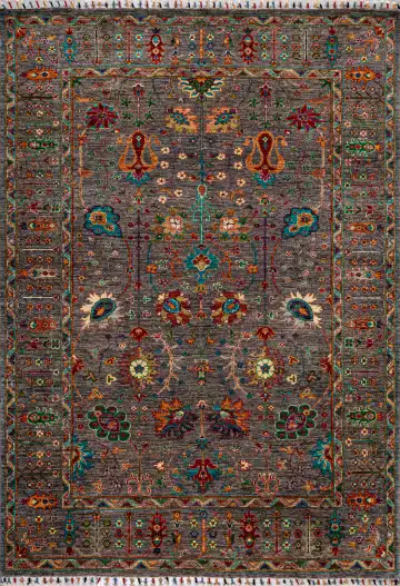 Ковёр Suzani 19641 — серый и красный, растительный рисунок