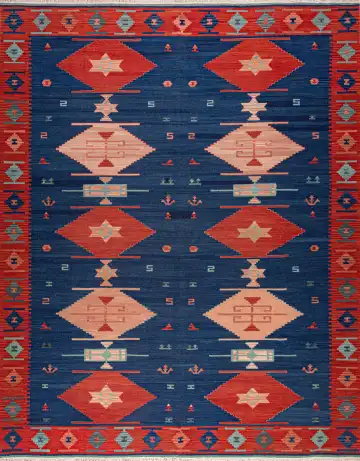 Ковёр Килим 20010 — синий и красный, с медальоном