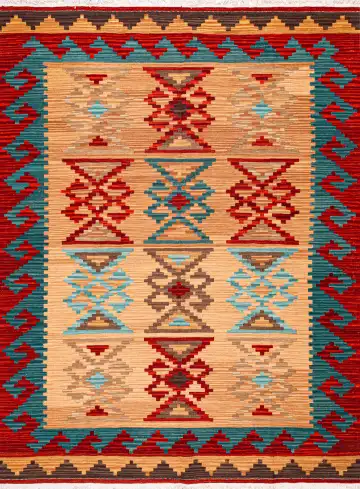 Ковёр Килим 20014 — кремовый и красный, геометрический рисунок