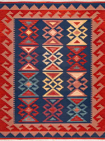 Ковёр Килим 20015 — синий и красный, с медальоном