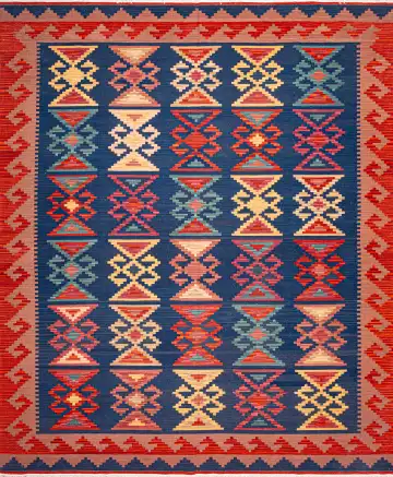 Ковёр Килим 21167 — синий и красный, восточный орнамент