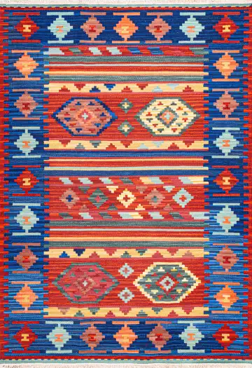 Ковёр Килим 21172 — синий и красный, в полоску