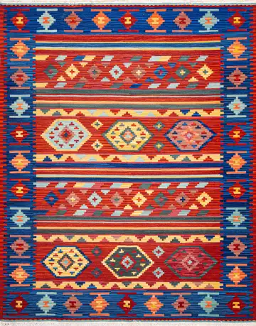 Ковёр Килим 21173 — синий и красный, в полоску