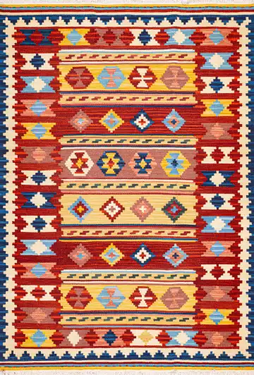 Ковёр Килим 21176 — синий и красный, в полоску