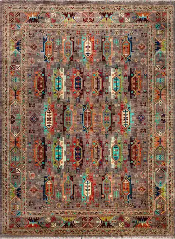 Ковёр Suzani 21197 — терракотовый и голубой, геометрический рисунок