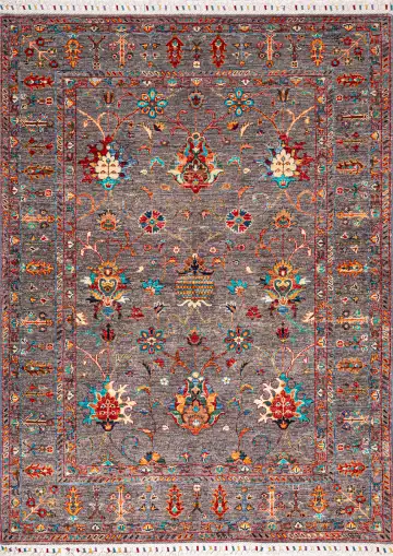 Ковёр Suzani 21218 — серый и красный, растительный рисунок