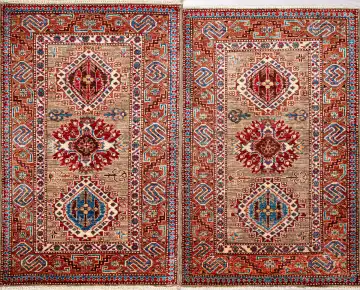 Ковёр Казах 21237 — красный и кремовый, геометрический рисунок
