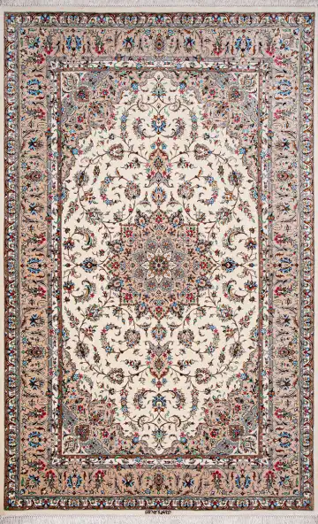 Ковёр Исфахан 21299 — кремовый и красный, растительный рисунок