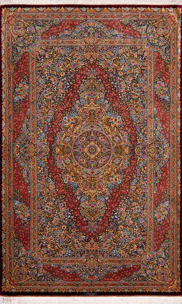 Ковёр Кум 21306 — красный и золотистый, растительный рисунок