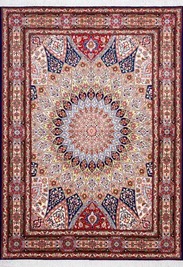Ковёр Тебриз 21312 — кремовый и красный, геометрический рисунок