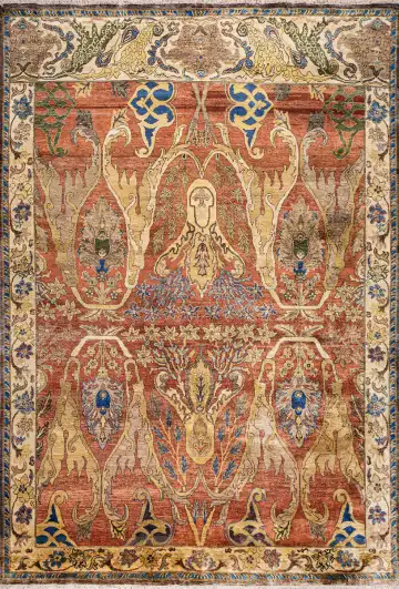Ковёр Bidjar 21369 — красный и белый, сюжетный рисунок