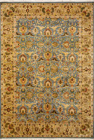 Ковёр Агра 21420 — голубой и золотистый, растительный рисунок