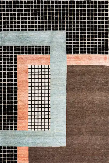 Ковёр Dazzle 21768 — чёрный и голубой, геометрический рисунок