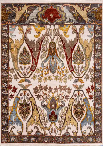 Ковёр Bidjar 21884 — кремовый и красный, с медальоном