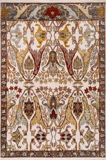 Ковёр Bidjar 21885 — кремовый и красный, с медальоном