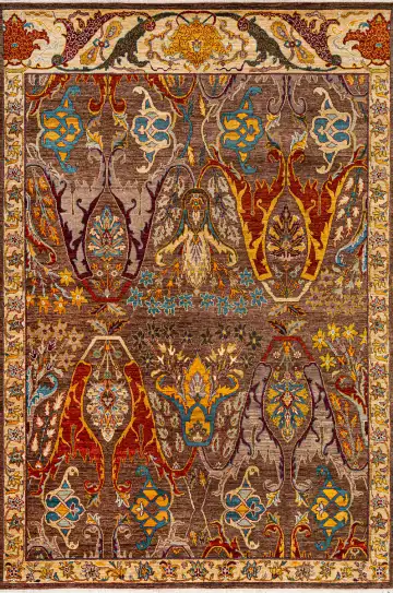 Ковёр Bidjar 21887 — коричневый и жёлтый, восточный орнамент