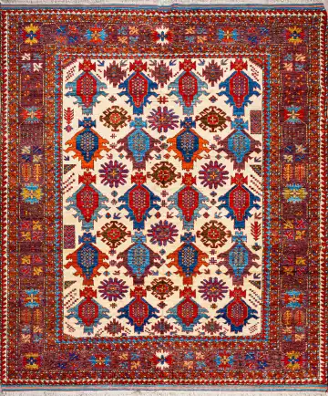 Ковёр Казах 22066 — красный и синий, с медальоном