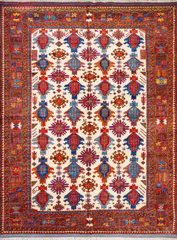Ковёр Казах 22067 — красный и синий, с медальоном