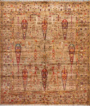 Ковёр Suzani 22080 — кремовый и красный, растительный рисунок