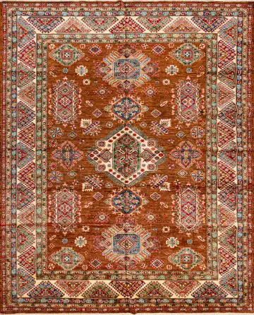 Ковёр Казах 22088 — коричневый и белый, с медальоном
