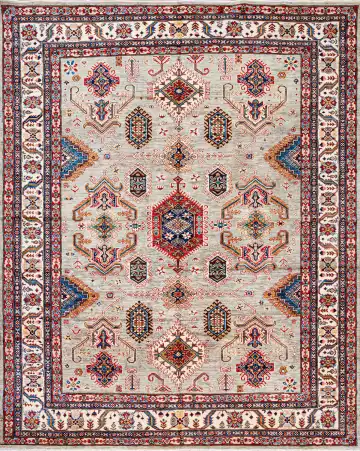 Ковёр Казах 22089 — кремовый и красный, с медальоном