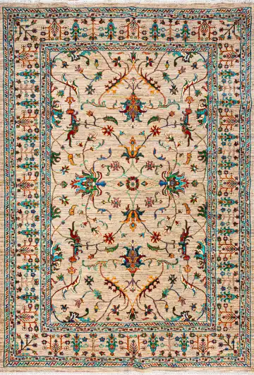 Ковёр Suzani 22098 — кремовый и голубой, с медальоном