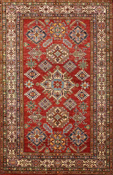 Ковёр Казах 22866 — красный и кремовый, с медальоном