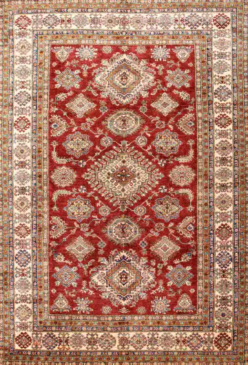 Ковёр Казах 22874 — красный и кремовый, с медальоном