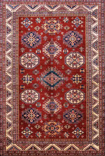 Ковёр Казах 22875 — красный и белый, с медальоном