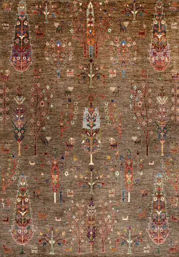 Ковёр Suzani 22879 — серый и красный, растительный рисунок