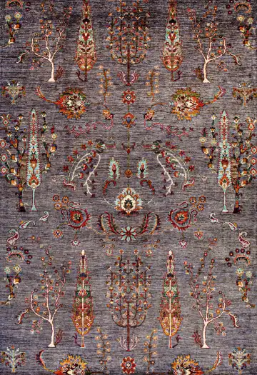 Ковёр Suzani 22880 — серый и красный, растительный рисунок