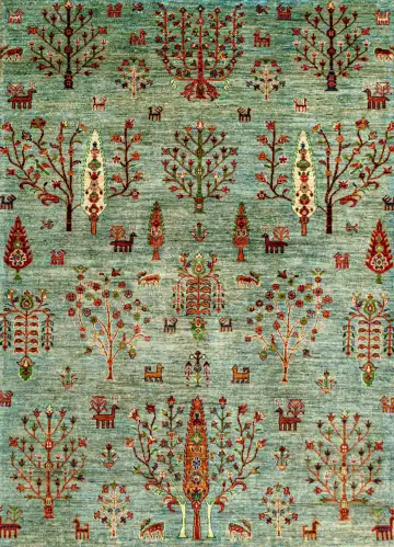 Ковёр Suzani 22882 — зелёный и красный, растительный рисунок
