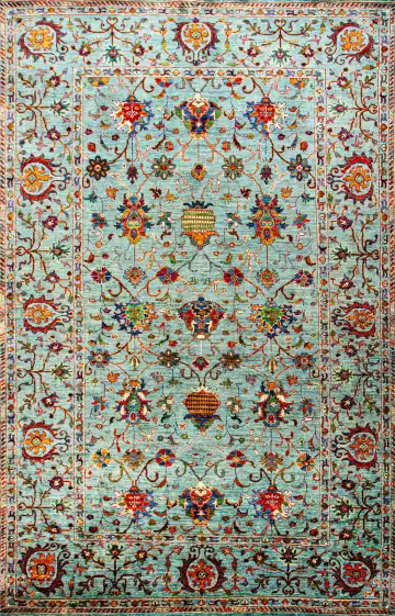Ковёр Suzani 22910 — голубой и красный, с медальоном