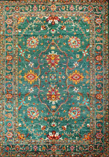 Ковёр Suzani 22911 — зелёный и красный, с медальоном