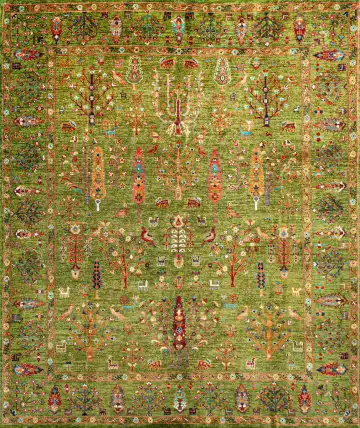 Ковёр Suzani 22913 — зелёный и красный, растительный рисунок