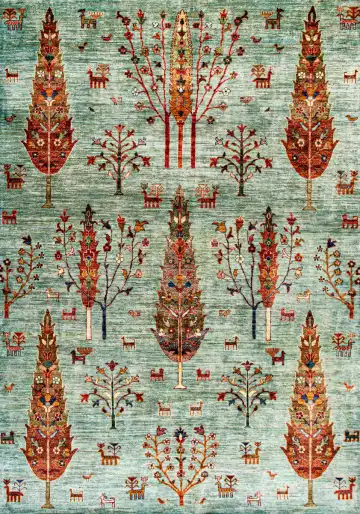 Ковёр Suzani 22914 — голубой и красный, растительный рисунок