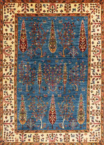 Ковёр Suzani 22915 — голубой и красный, с медальоном
