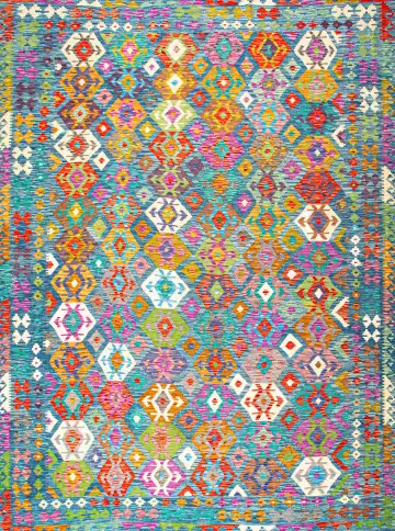 Ковёр Килим 22927 — синий и зелёный, с медальоном