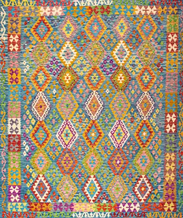 Ковёр Килим 22928 — голубой и красный, с медальоном